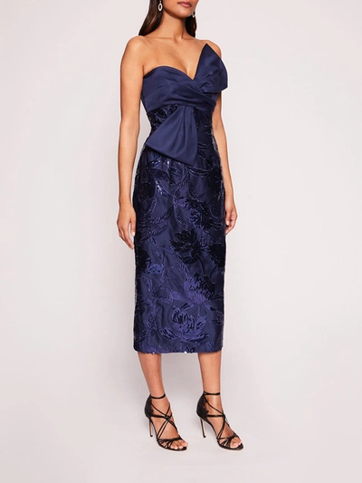 Shop Marchesa Lotus Sequin Midi Dress In Navy/navy