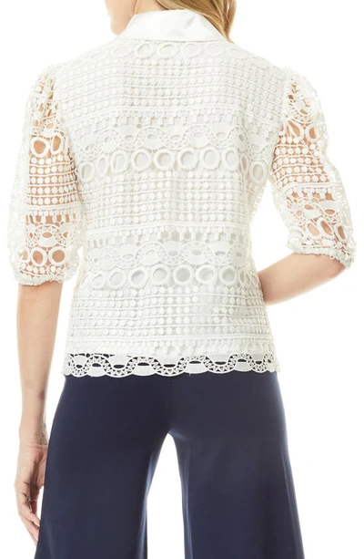 By Design Brianna Lace Puff Sleeve Button-up Top In Gardenia