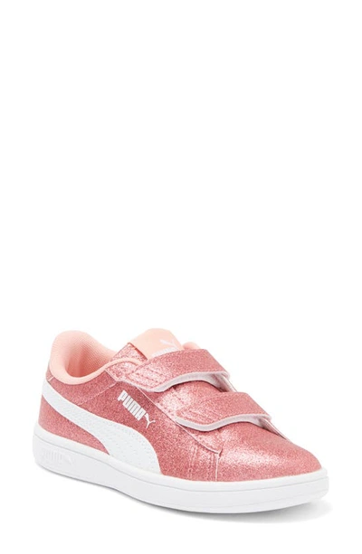 Shop Puma Kids' Smash 3.0 Glitz Glam Sneaker In Peach Smoothie- White