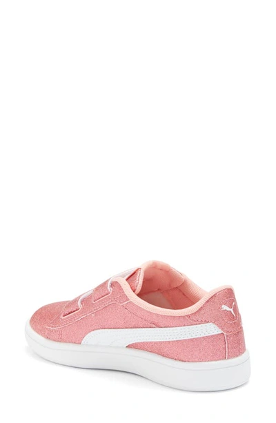 Shop Puma Kids' Smash 3.0 Glitz Glam Sneaker In Peach Smoothie- White