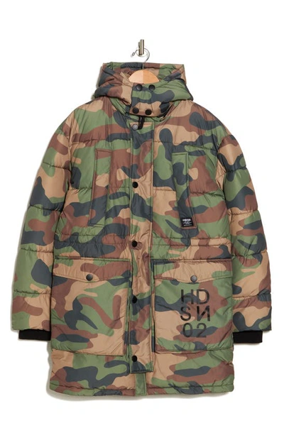 Shop Hudson Quilted Hooded Puffer Jacket In Camo