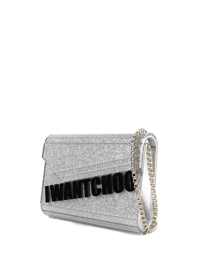 Jimmy Choo Candy-i Want Choo Silver Glitter Clutch In Silver