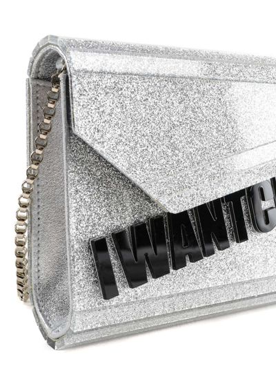 Jimmy Choo Candy-i Want Choo Silver Glitter Clutch In Silver