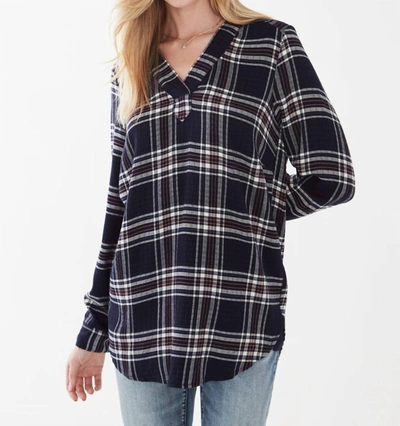 Shop Fdj Popover Check Textured Tunic In Navy Plaid In Blue