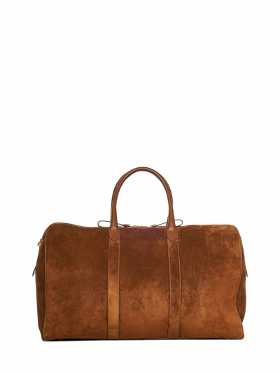 Shop Tom Ford Tobacco Suede Duffel Bag With Logo In Brown