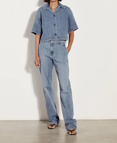 Shop Enza Costa Short Sleeve Shirt In Mid Wash In Blue