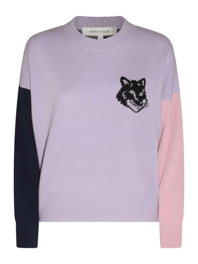 Shop Maison Kitsuné Light Purple Wool Fox Head Sweater