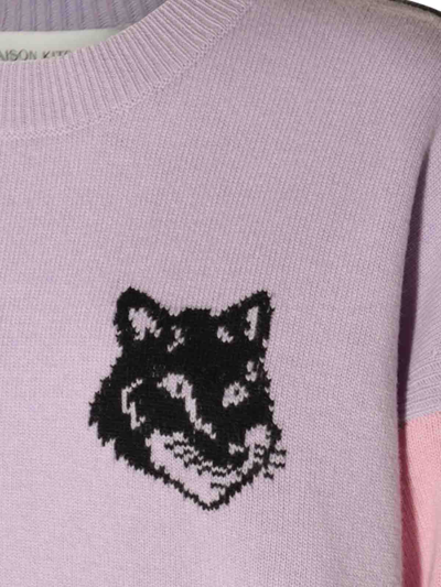 Shop Maison Kitsuné Light Purple Wool Fox Head Sweater