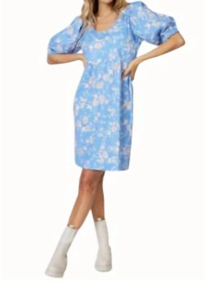 Shop Esqualo Puff Sleeve Printed Dress In Blue