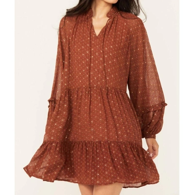 Shop Molly Bracken Long Sleeve Mini Dress In Rust In Brown