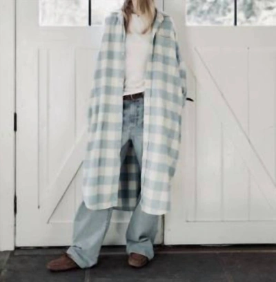 Shop Denimist Oversized Relaxed Shirtdress In Ecru/blue Plaid In White