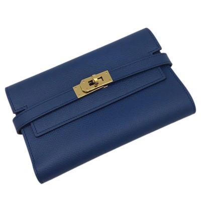 Shop Hermes Kelly Leather Wallet () In Blue