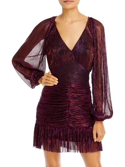 Shop Aqua Katherine Womens Metallic Long Sleeves Mini Dress In Purple
