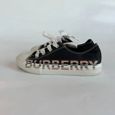 Pre-owned Burberry Black Logo Lace-up Trainers, Kids 31