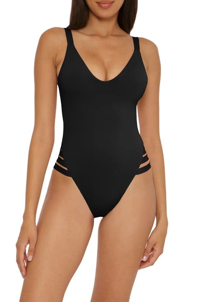 Shop Becca Color Code Leg Inset One-piece Swimsuit In Black