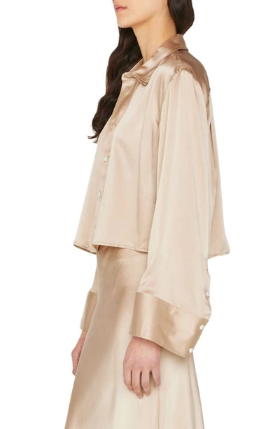 Shop Frame Wide Sleeve Silk Crop Shirt In Khaki Tan