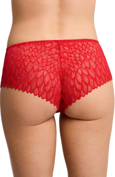 Shop Montelle Intimates Feather Lace Brazilian Briefs In Sweet Red