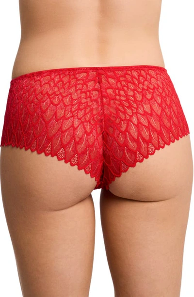 Montelle Intimates Feather Lace Brazilian Briefs In Sweet Red
