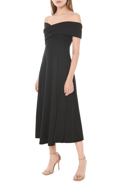 Shop Wayf Lucy Crossover Off The Shoulder Midi Dress In Black