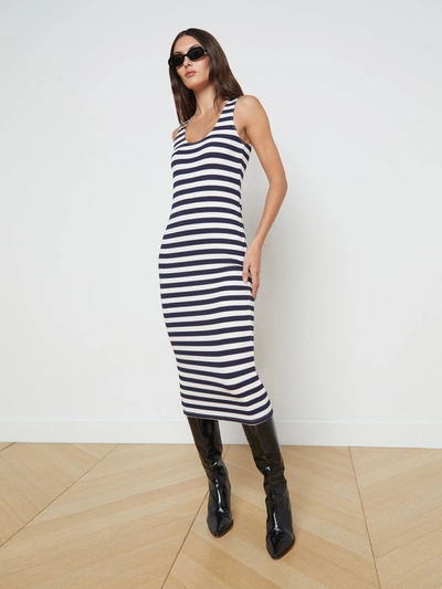 Shop L Agence Ivanna Dress In Navy/white Stripe