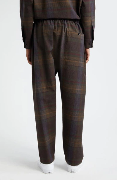 Shop Lemaire Relaxed Fit Plaid Wool Pants In Khaki / Burgundy Mu034