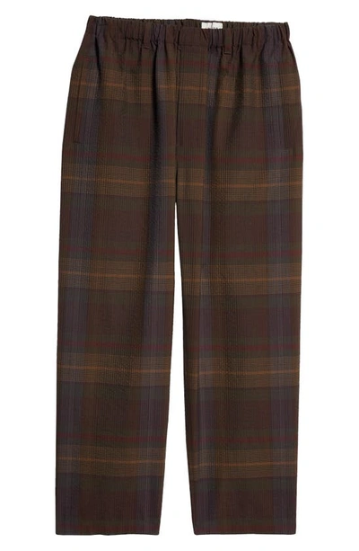 Shop Lemaire Relaxed Fit Plaid Wool Pants In Khaki / Burgundy Mu034