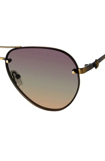 Shop Kurt Geiger Shoreditch 60mm Rimless Aviator Sunglasses In Gold Havana/ Violet Green