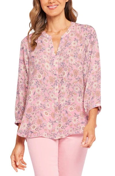 Shop Nydj High-low Crepe Blouse In Wild Hearts