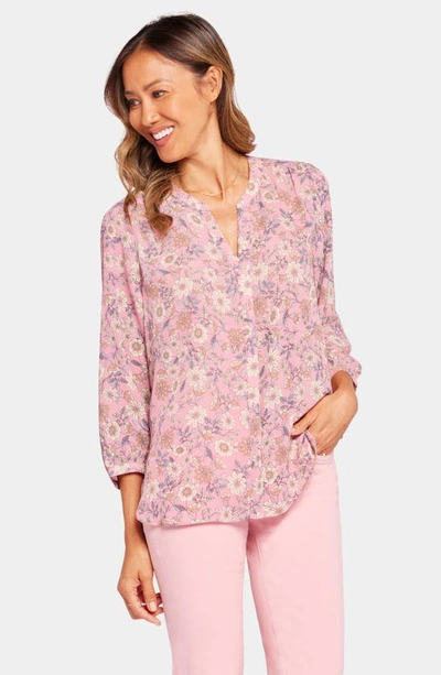 Shop Nydj High-low Crepe Blouse In Wild Hearts