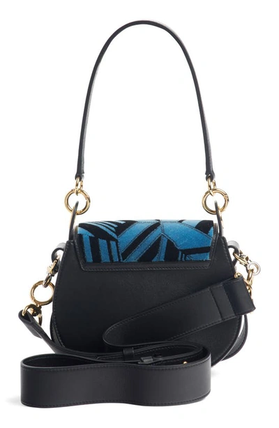 Shop Chloé Small Tess Geo Calfskin Leather Shoulder Bag In Blue/ Black