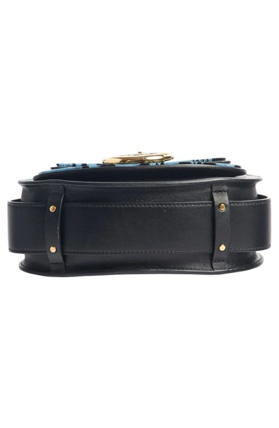 Shop Chloé Small Tess Geo Calfskin Leather Shoulder Bag In Blue/ Black