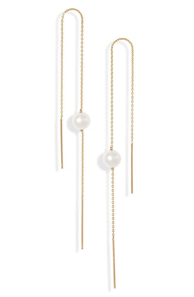 Shop Poppy Finch Cultured Pearl Threader Earrings In 14k Yellow Gold