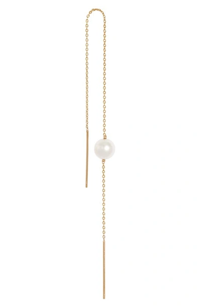 Shop Poppy Finch Cultured Pearl Threader Earrings In 14k Yellow Gold