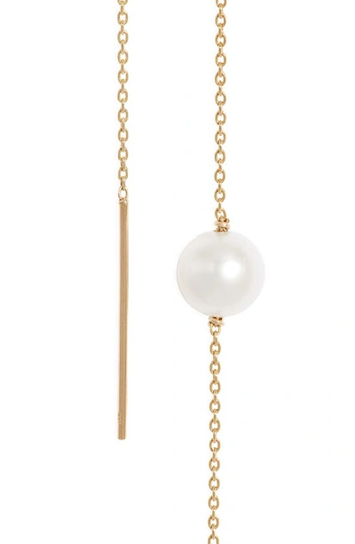 Shop Poppy Finch Cultured Pearl Threader Earrings In 14k Yellow Gold