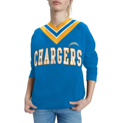 Shop Tommy Hilfiger Light Blue Los Angeles Chargers Heidi V-neck Pullover Sweatshirt