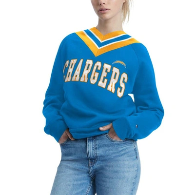 Shop Tommy Hilfiger Light Blue Los Angeles Chargers Heidi V-neck Pullover Sweatshirt