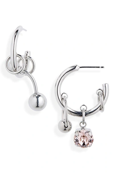 Shop Justine Clenquet Sally Mismatched Charm Hoop Earrings In Palladium