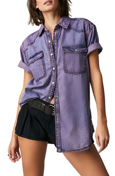 Shop Free People The Short Of It Denim Shirt In Orchid Overdye