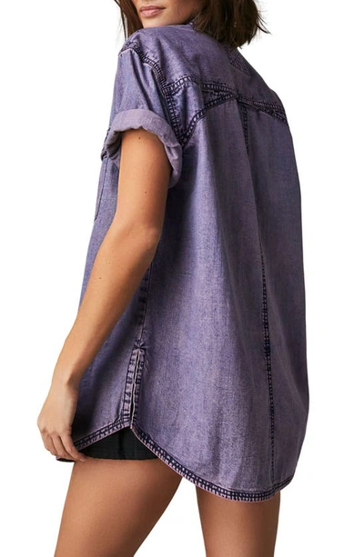 Shop Free People The Short Of It Denim Shirt In Orchid Overdye