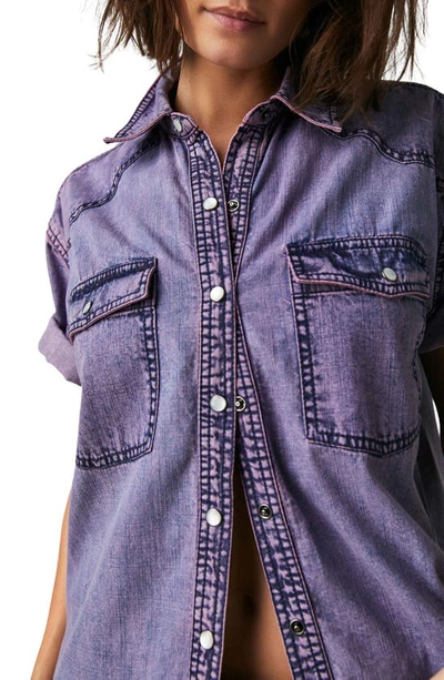 Shop Free People The Short Of It Denim Shirt In Orchid Overdye
