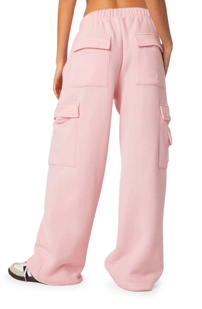 Edikted Wide Leg Cargo Sweatpants In Pink
