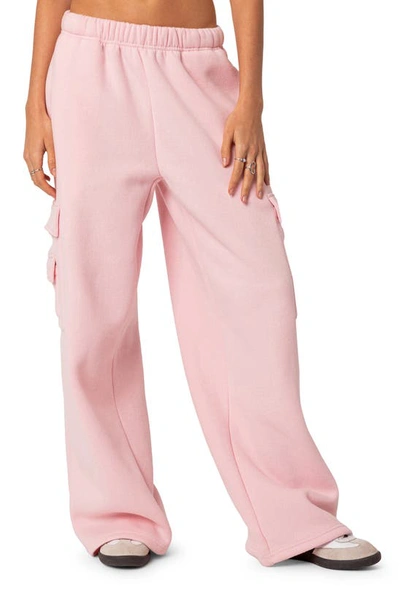Edikted Wide Leg Cargo Sweatpants In Pink