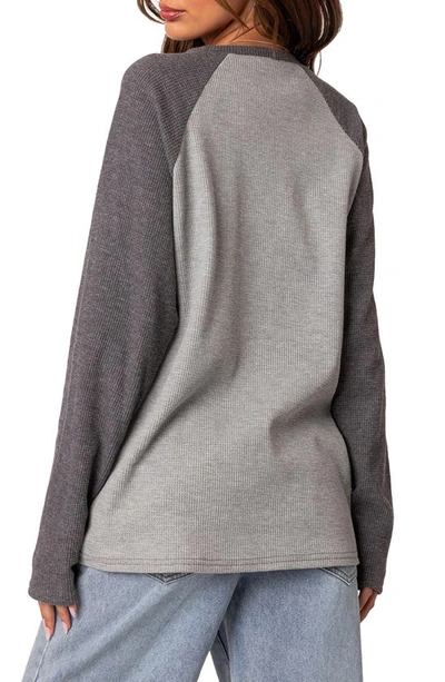 Edikted Me Time Oversize Raglan Sleeve Waffle Knit Top In Gray Melange