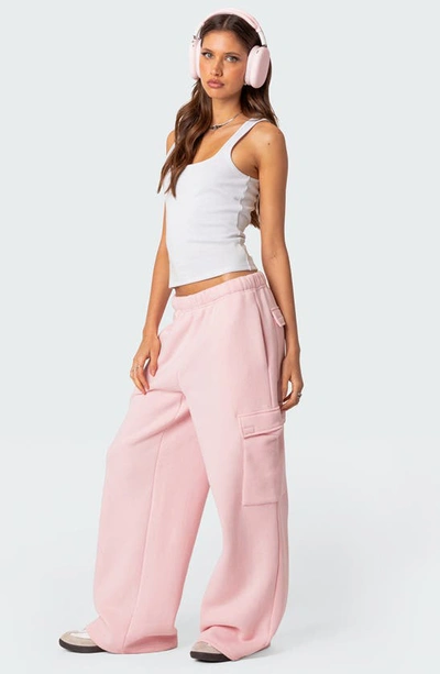 Edikted Wide Leg Cargo Sweatpants In Pink