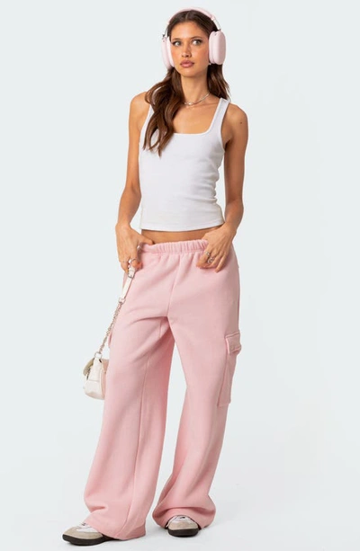 Edikted Wide Leg Cargo Sweatpants In Pink