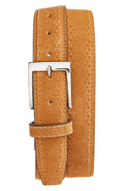 Shop Florsheim Lucky Perforated Suede Belt In Sand