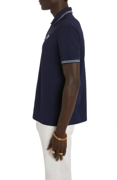 Shop Versace Tipped Embroidered Medusa Cotton Piqué Polo In Navy Blue