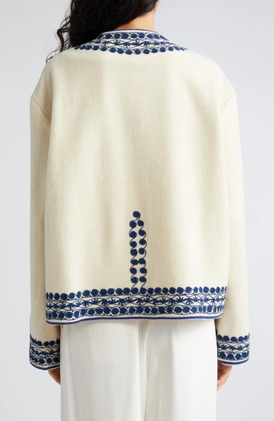 Shop Bode Caracalla Vine Wool Jacket In Ivory/ Blue