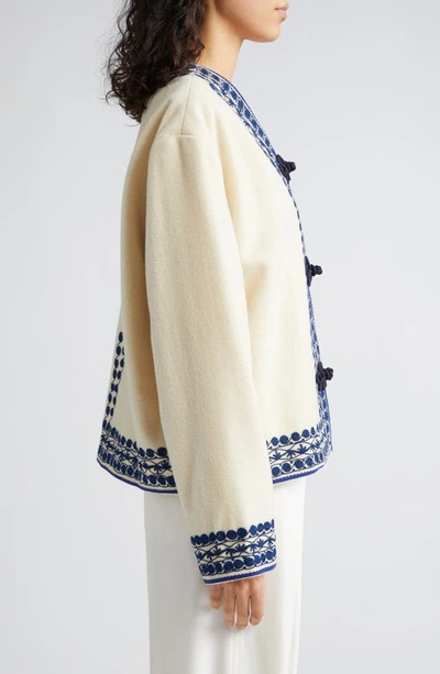 Shop Bode Caracalla Vine Wool Jacket In Ivory/ Blue