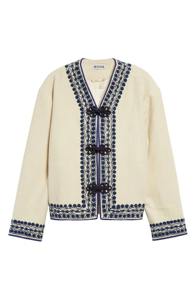 Shop Bode Caracalla Vine Wool Jacket In Ivory/ Blue